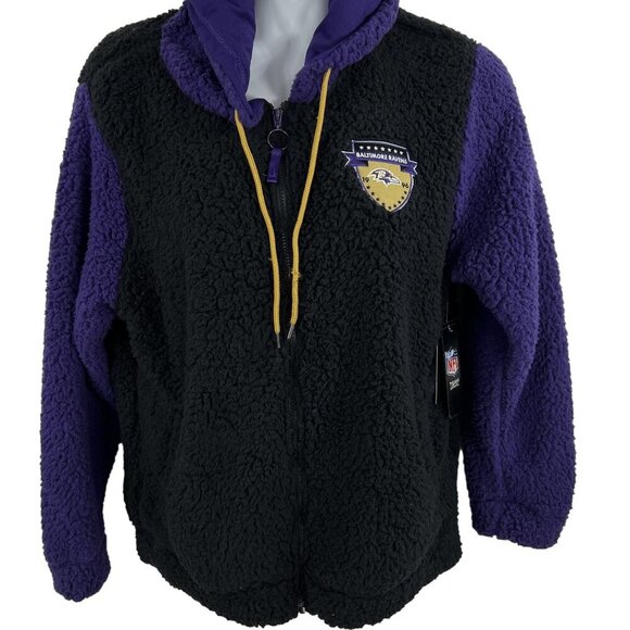 NFL Team Apparel NWT Baltimore Ravens L Sherpa Fleece Sweatshirt Black Full Zip - Picture 3 of 16